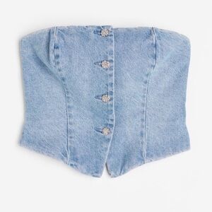 NWT H&M RHINESTONE BUTTON DENIM CROP TOP M